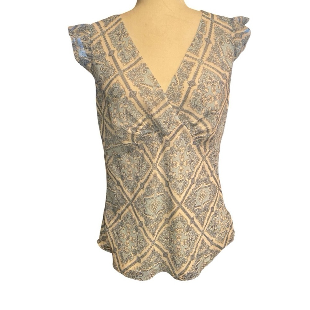 Ann Taylor Loft Womens Butterfly Sleeve Faux Wrap Y2k Blouse